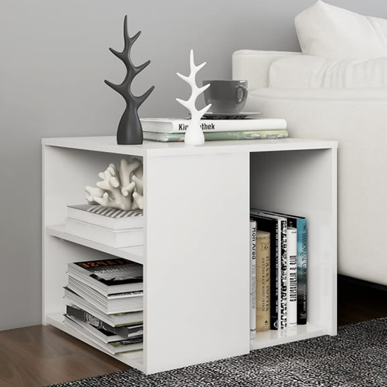Gizela High Gloss Side Table With Shelves In White