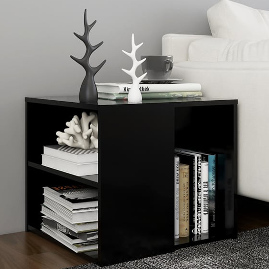 Gizela Wooden Side Table With Shelves In Black