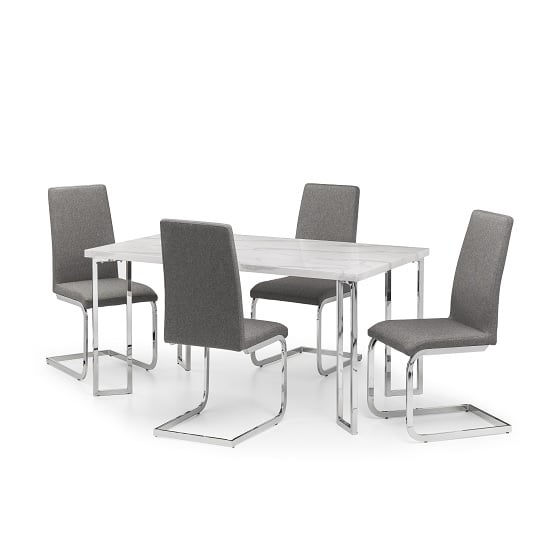 Pamuel White Marble Effect Dining Table With 4 Roma Grey Chairs_2