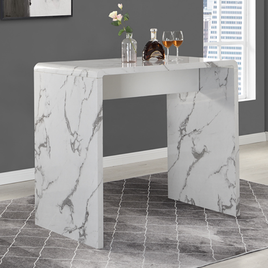 Product photograph of Glacier High Gloss Bar Table Rectangular In Diva Marble Effect from Furniture in Fashion