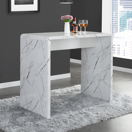 Glacier High Gloss Bar Table Rectangular In Vida Marble Effect