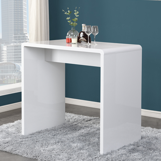 Glacier White High Gloss Bar Table With 4 Coco White Stools_2