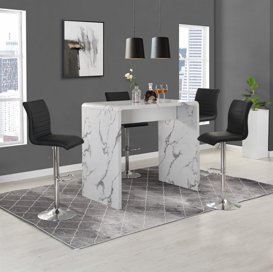 Photo of Glacier diva marble effect gloss bar table 4 ripple black stool