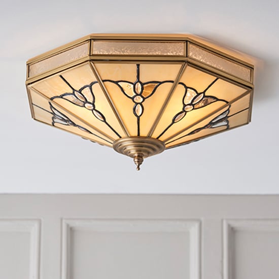 Product photograph of Gladstone 4 Lights Glass Flush Ceiling Light In Antique Brass from Furniture in Fashion