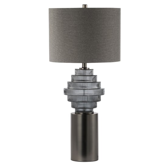 Product photograph of Glasgow Grey Linen Shade Table Lamp With Smoked Glass Base from Furniture in Fashion