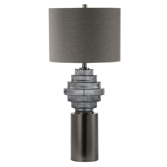 Glasgow Grey Linen Shade Table Lamp With Smoked Glass Base thumbnail