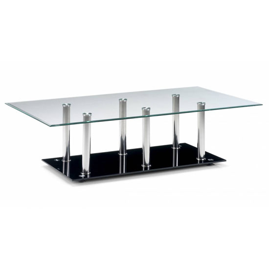 Alpha Rectangle Clear Glass Coffee Table With Black Glass