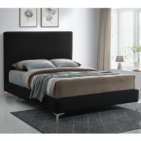 Glenmoore Plush Velvet Upholstered Double Bed In Black