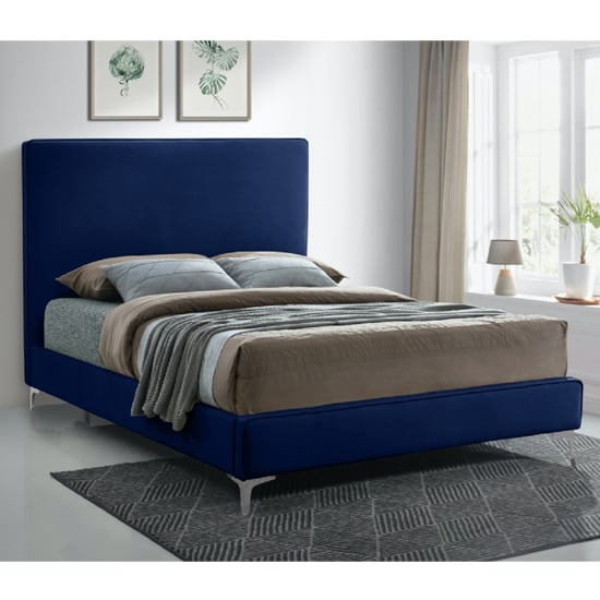 Read more about Glenmoore plush velvet upholstered double bed in blue