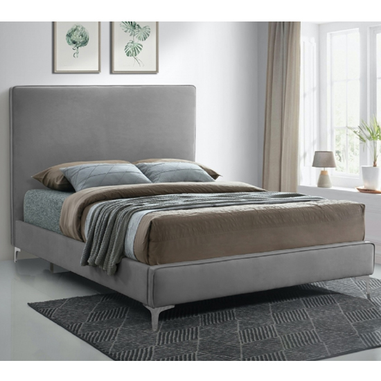 Glenmoore Plush Velvet Upholstered Double Bed In Steel