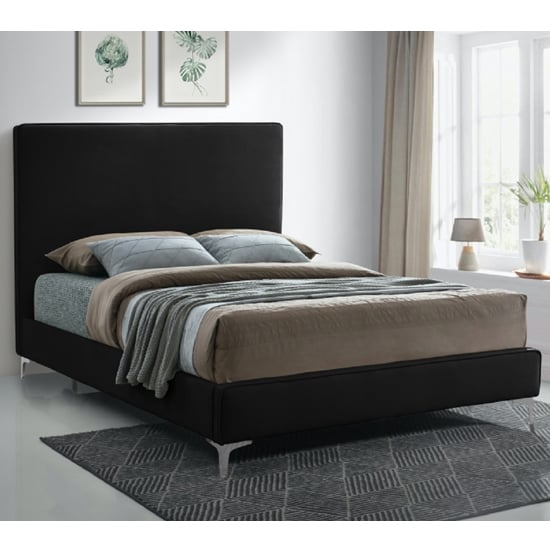 Photo of Glenmoore plush velvet upholstered king size bed in black