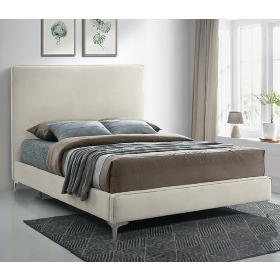 Glenmoore Plush Velvet Upholstered King Size Bed In Cream