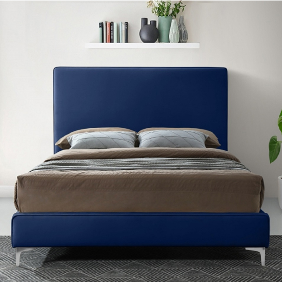 Glenmoore Plush Velvet Upholstered Single Bed In Blue_2