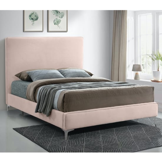 Glenmoore Plush Velvet Upholstered Single Bed In Pink