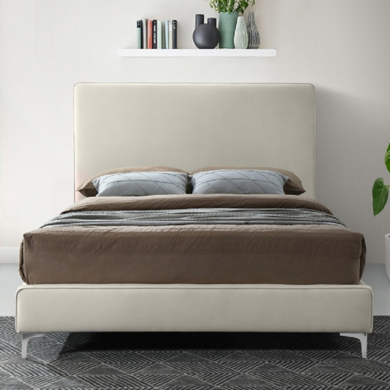 Glenmoore Plush Velvet Upholstered Small Double Bed In Cream_2