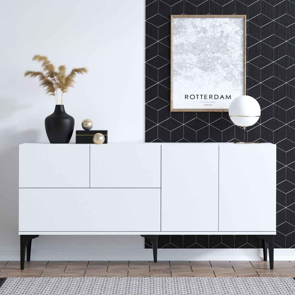 Gleno Wooden Sideboard with 4 Doors in White and Black