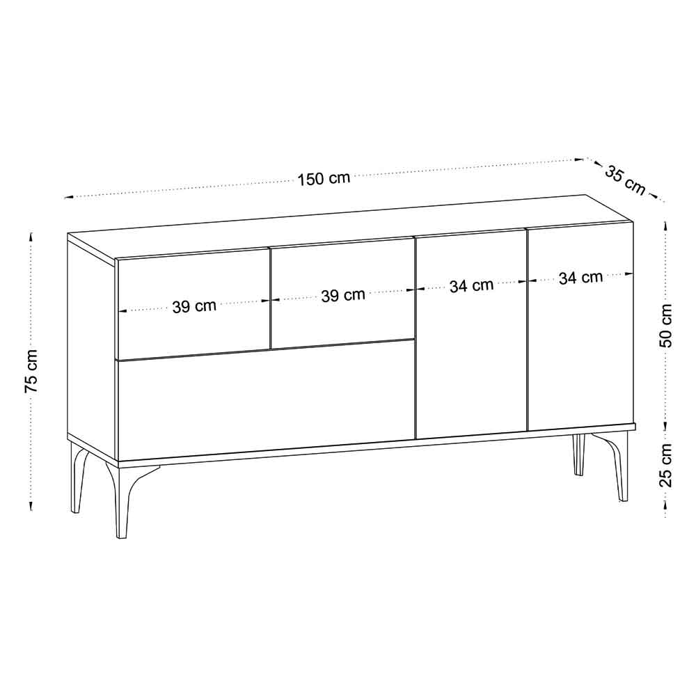 Gleno Wooden Sideboard with 4 Doors in White and Black