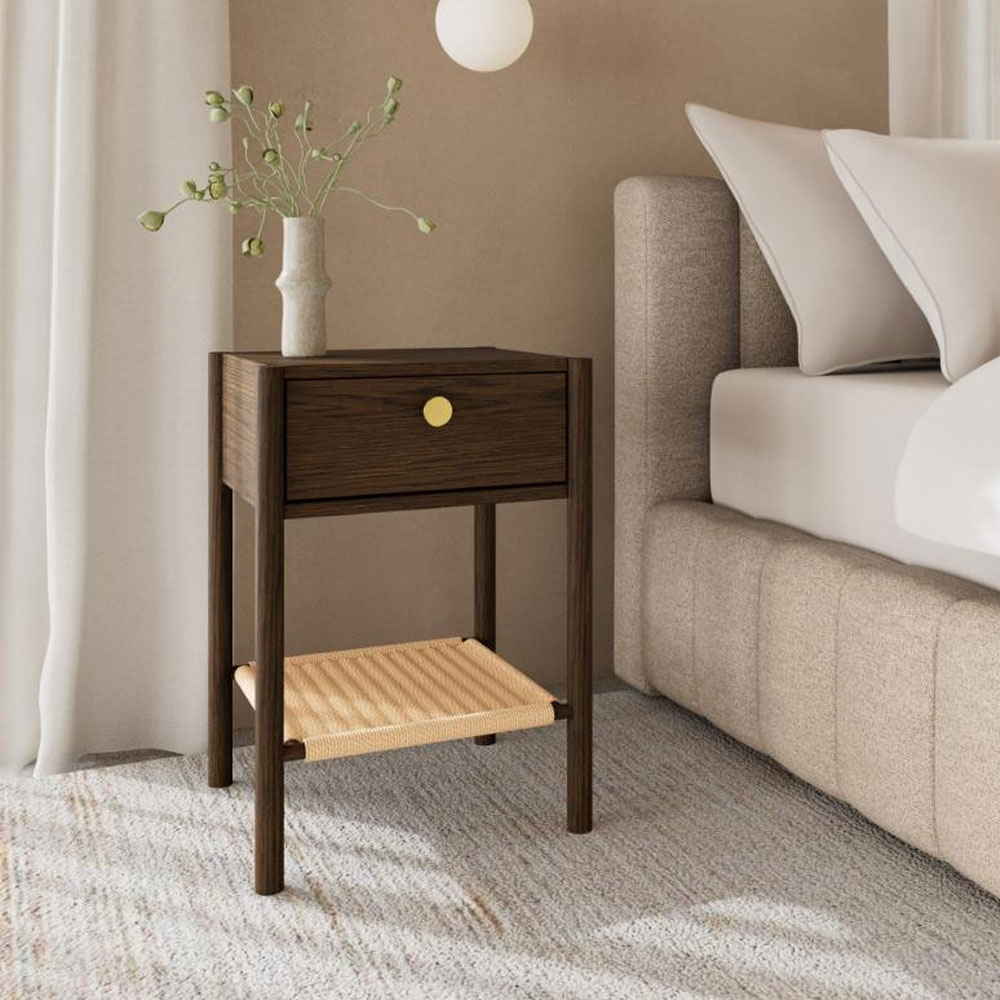 Glenora Wooden Bedside Cabinet in Smoked Oak