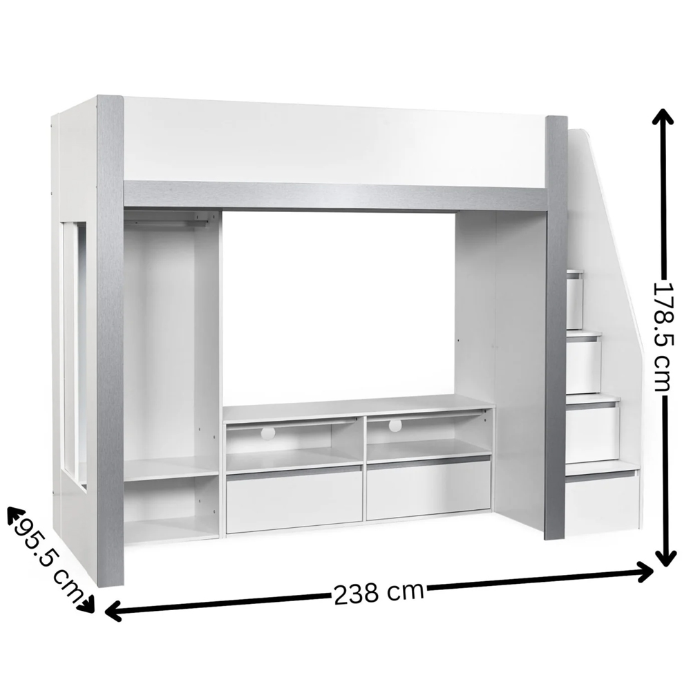 Glenside Wooden Single Highsleeper Bunk Bed - White