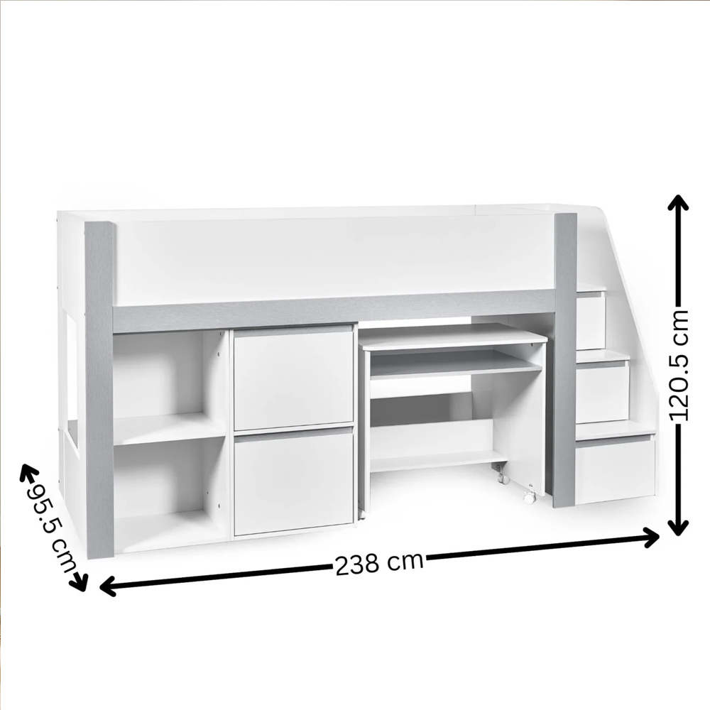 Glenside Wooden Single Midsleeper Bunk Bed - White