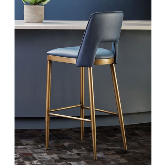 Product photograph of Glidden Blue Leather Bar Chair With Brass Legs In Pair from Furniture in Fashion