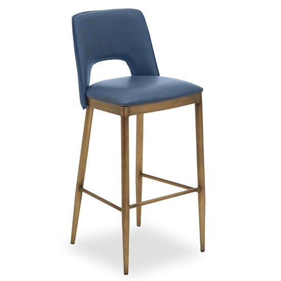 Glidden Leather Bar Chair In Blue With Brass Legs