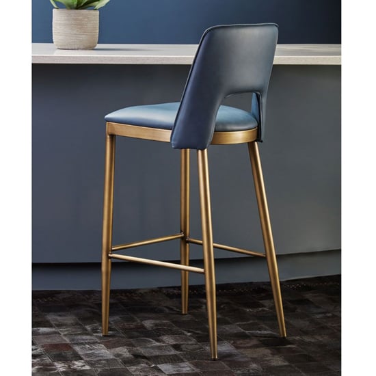 Product photograph of Glidden Leather Bar Chair With Brass Legs In Blue from Furniture in Fashion