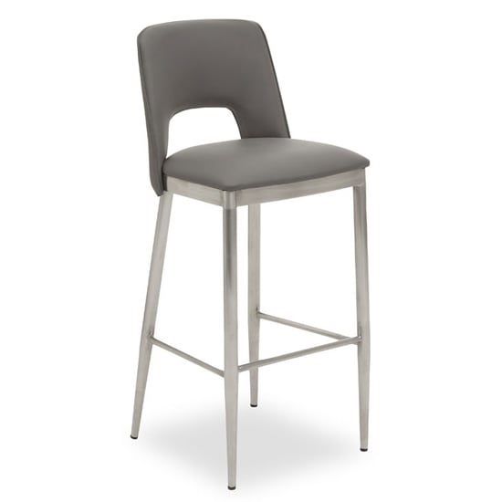 Glidden Leather Bar Chair In Grey With Silver Legs