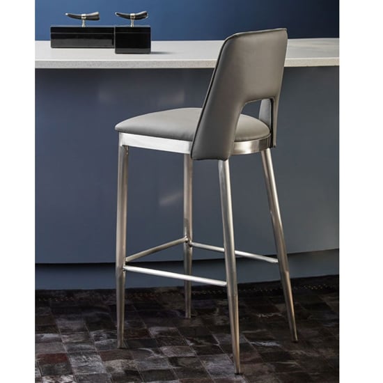 Read more about Glidden leather bar chair with silver legs in grey