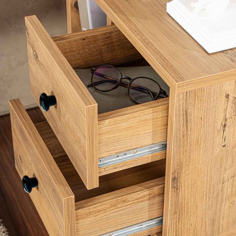 Glimen Wooden Bedside Cabinet with 2 Drawers 1 Shelf in Atlantic Pine and Black