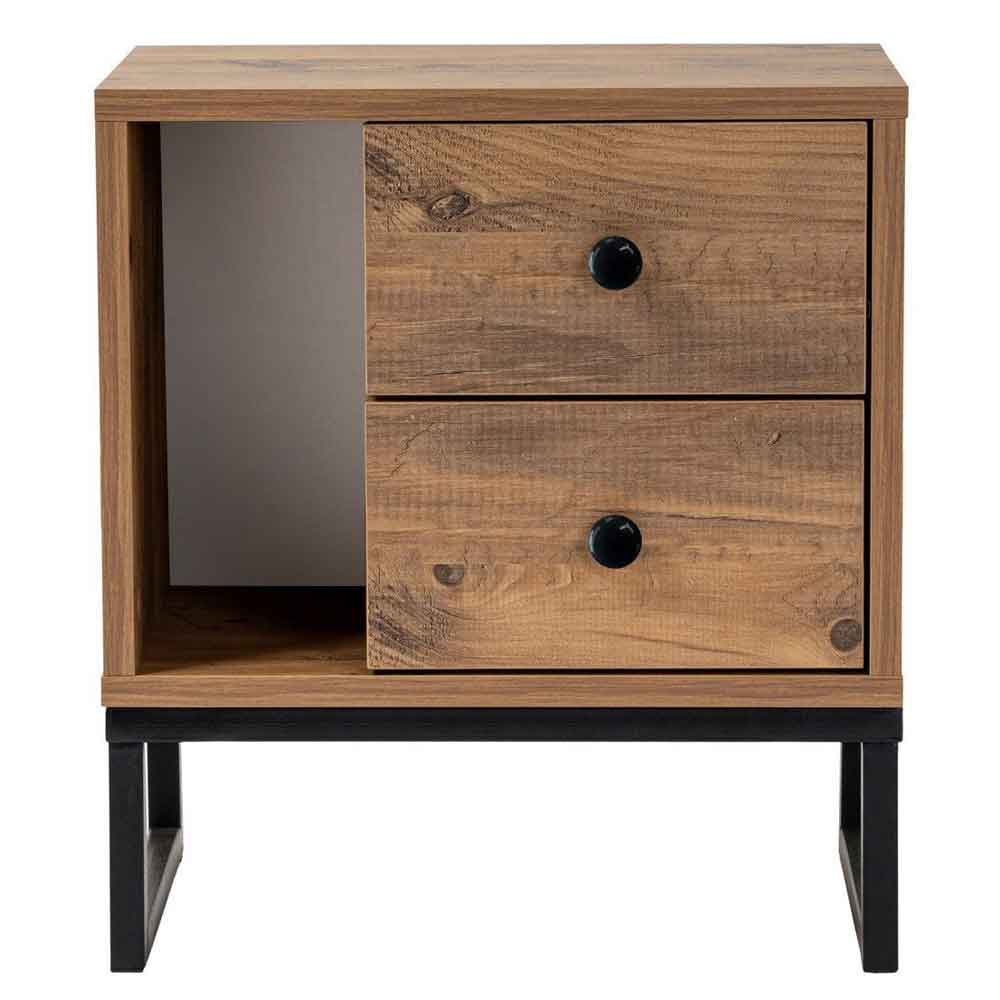 Glimen Wooden Bedside Cabinet with 2 Drawers 1 Shelf in Atlantic Pine and Black