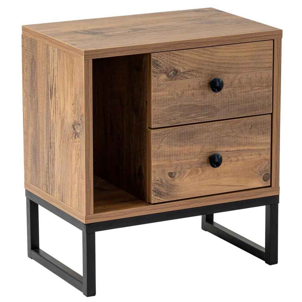 Glimen Wooden Bedside Cabinet with 2 Drawers 1 Shelf in Atlantic Pine and Black