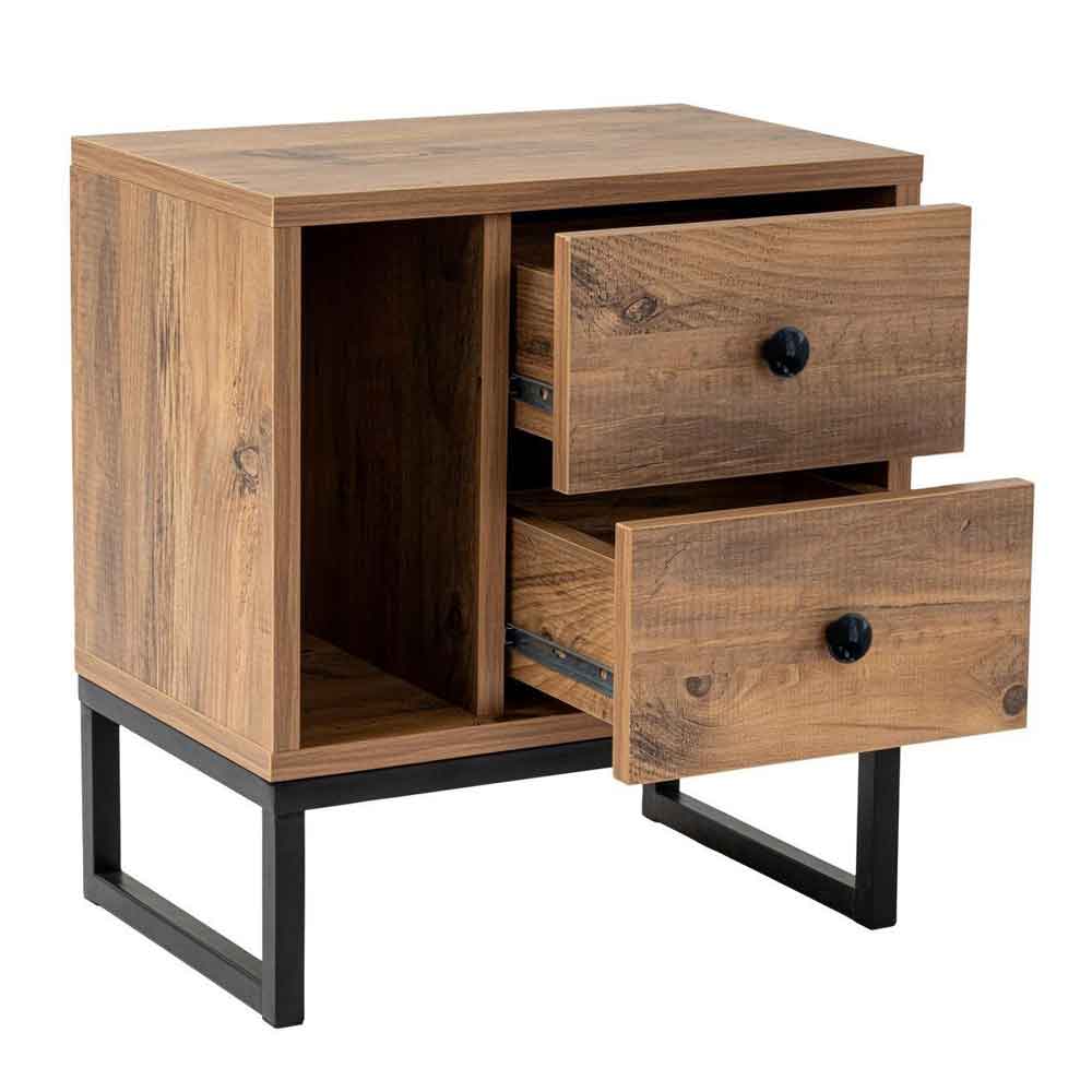 Glimen Wooden Bedside Cabinet with 2 Drawers 1 Shelf in Atlantic Pine and Black