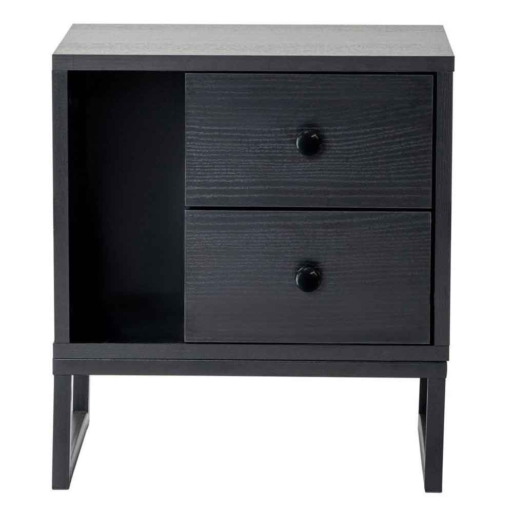 Glimen Wooden Bedside Cabinet with 2 Drawers 1 Shelf in Black