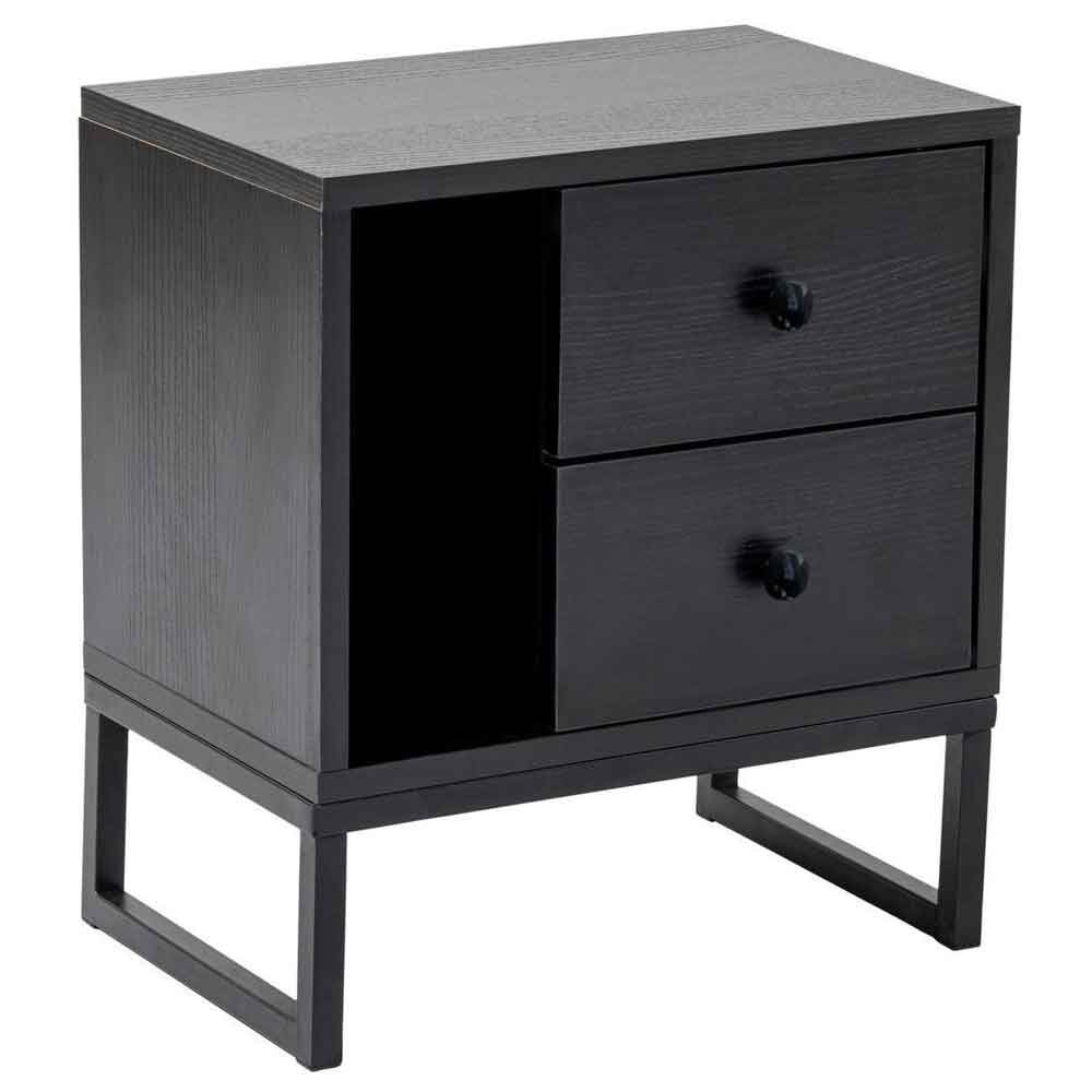 Glimen Wooden Bedside Cabinet with 2 Drawers 1 Shelf in Black
