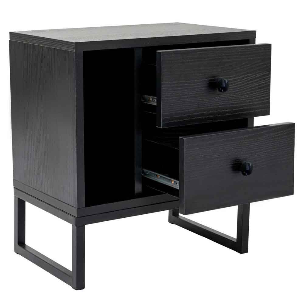 Glimen Wooden Bedside Cabinet with 2 Drawers 1 Shelf in Black