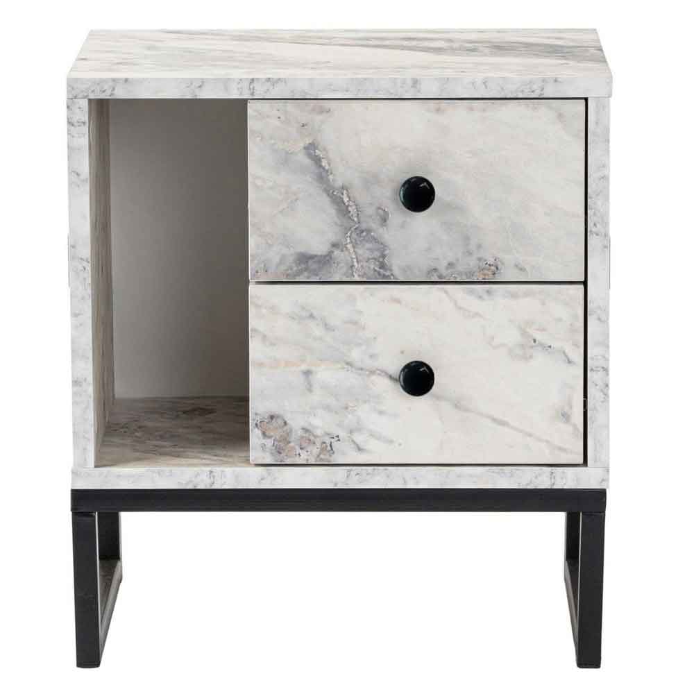 Glimen Wooden Bedside Cabinet with 2 Drawers 1 Shelf in Freesia Marble and Black