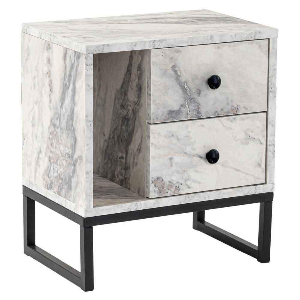 Glimen Wooden Bedside Cabinet with 2 Drawers 1 Shelf in Freesia Marble and Black