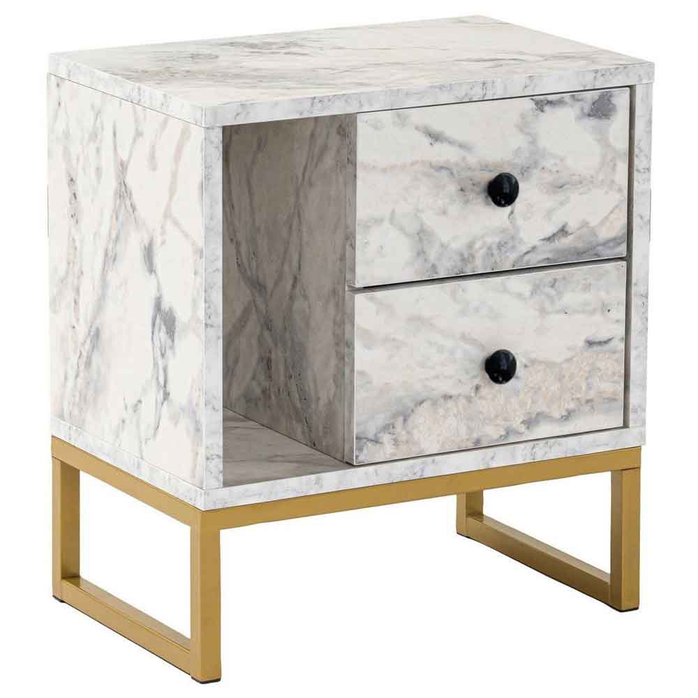 Glimen Wooden Bedside Cabinet with 2 Drawers 1 Shelf in Freesia Marble and Gold