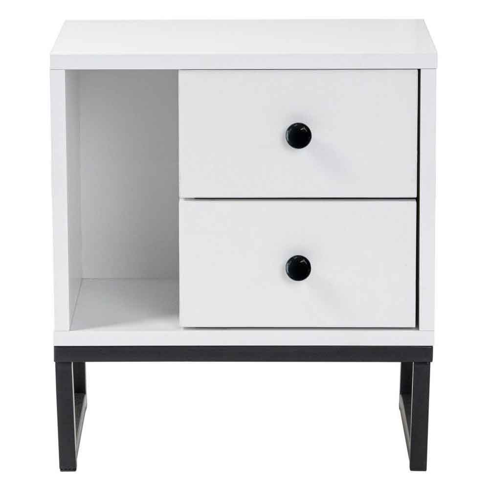 Glimen Wooden Bedside Cabinet with 2 Drawers 1 Shelf in White and Black