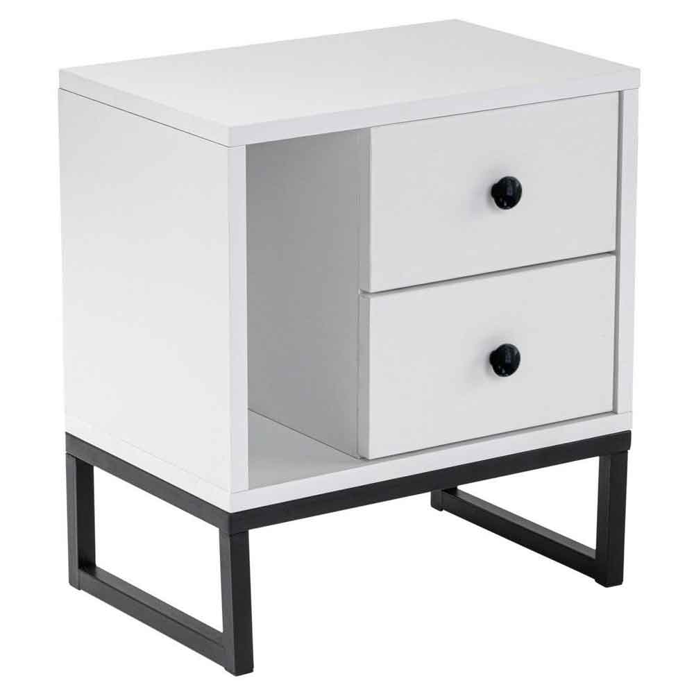 Glimen Wooden Bedside Cabinet with 2 Drawers 1 Shelf in White and Black