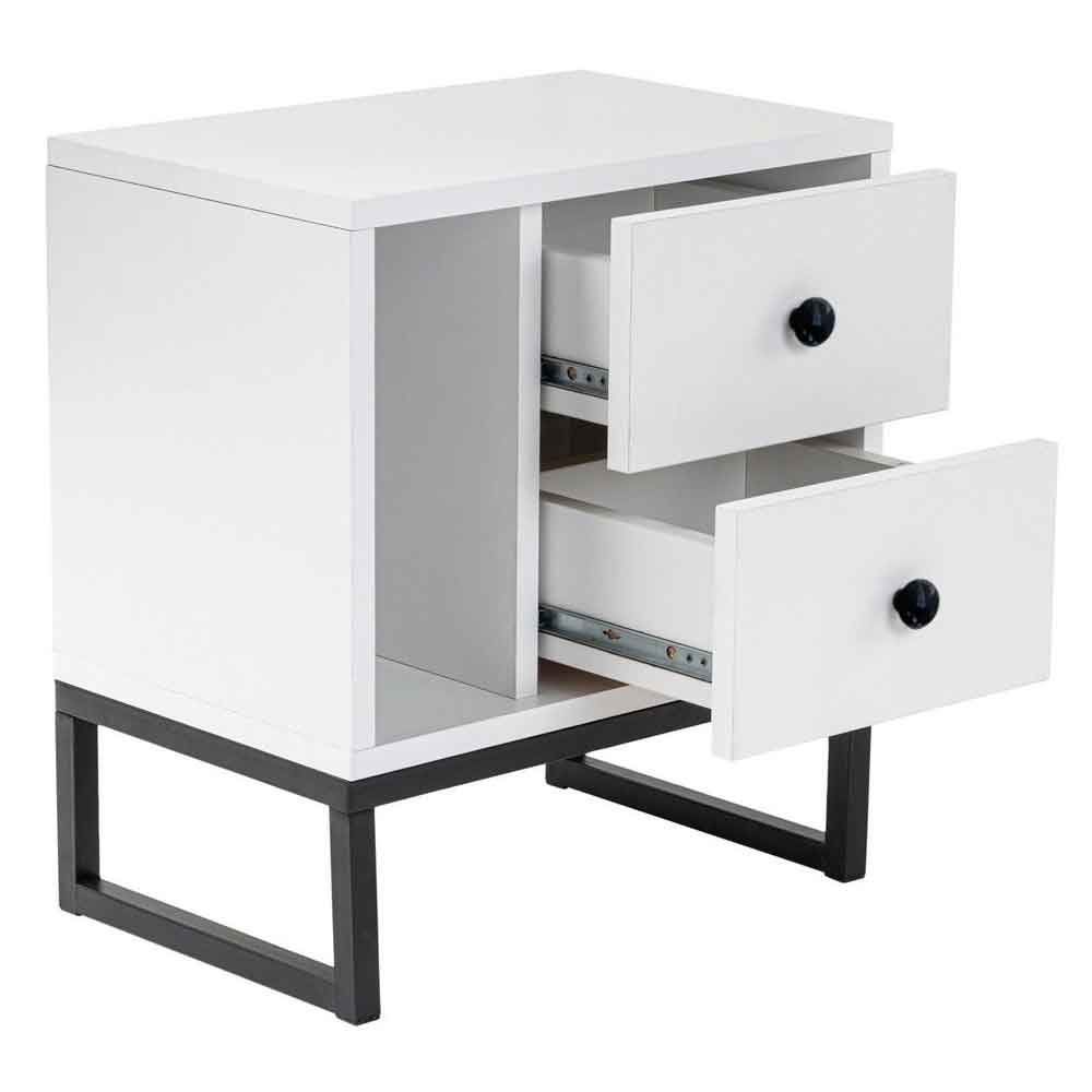 Glimen Wooden Bedside Cabinet with 2 Drawers 1 Shelf in White and Black