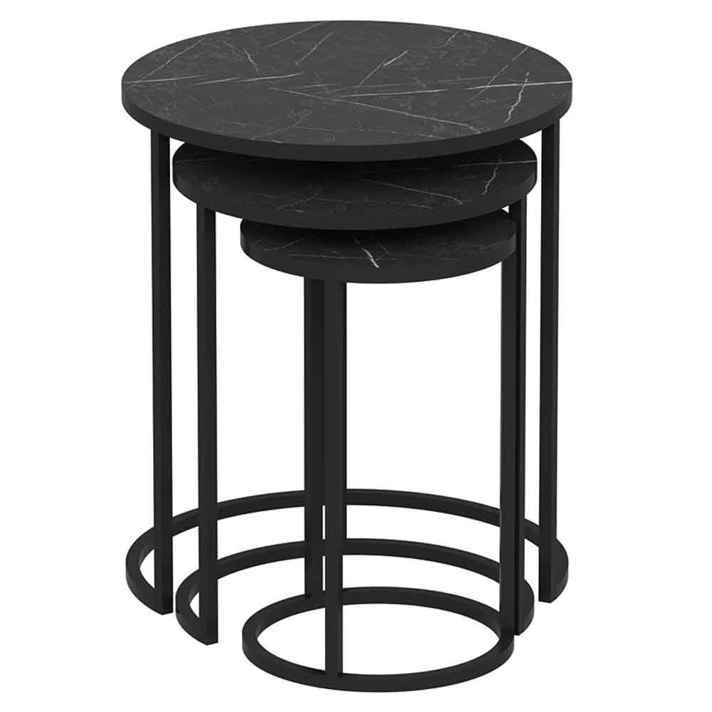 Glion Wooden Nesting Side Table with Metal Frame in Black
