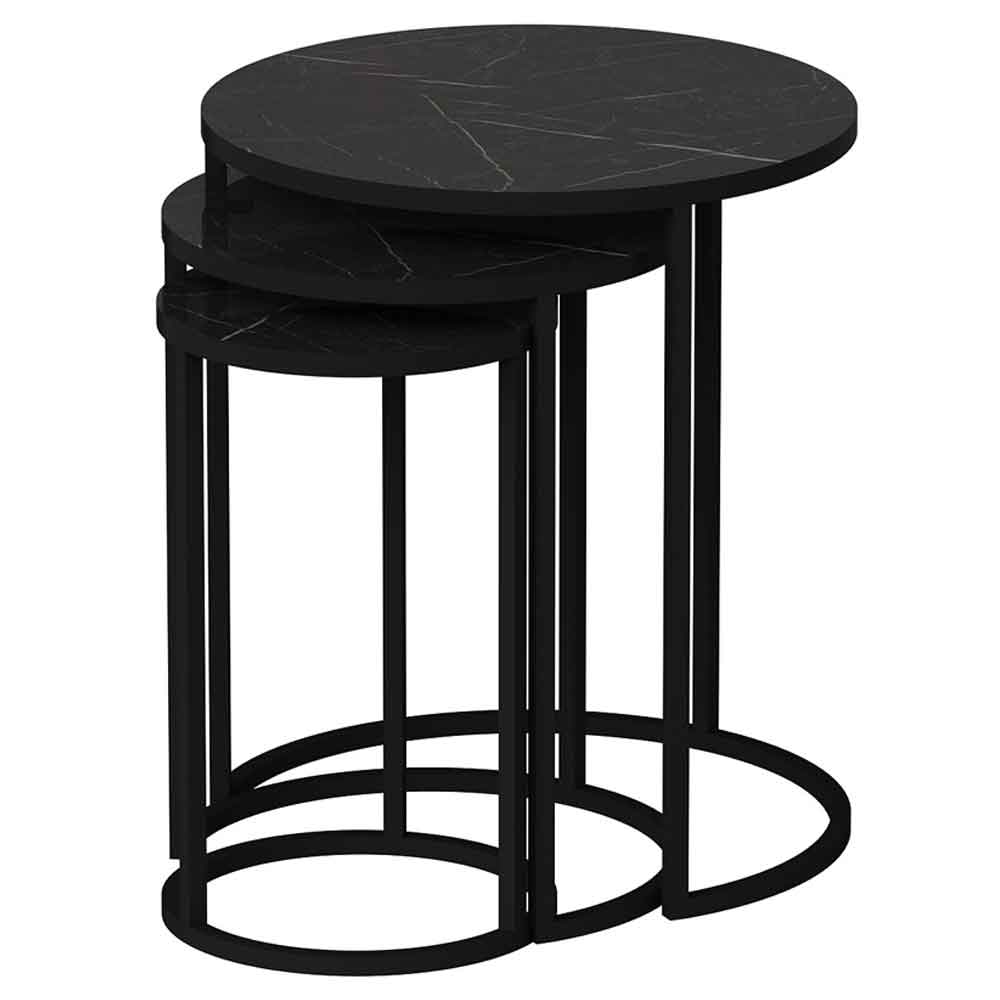 Glion Wooden Nesting Side Table with Metal Frame in Black