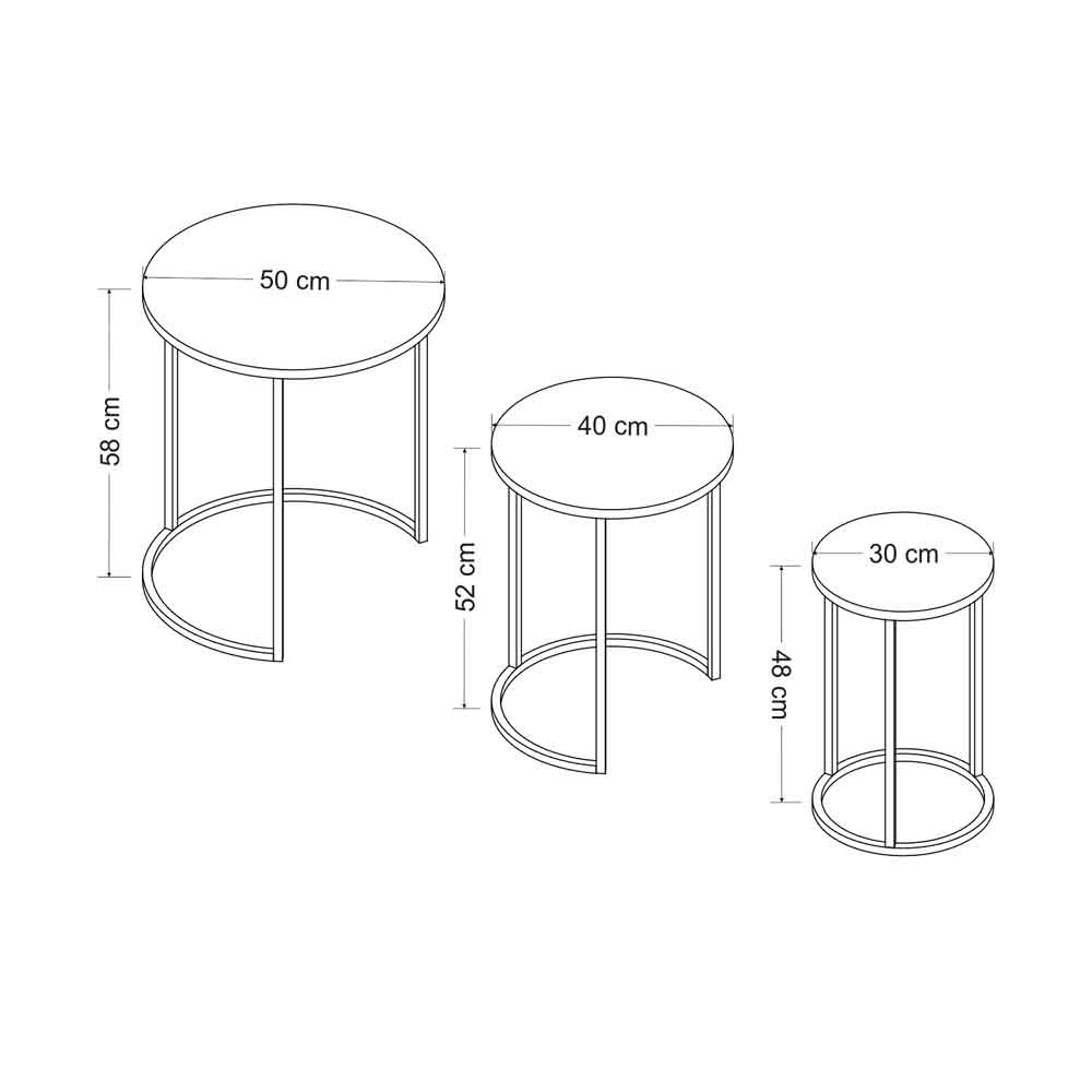 Glion Wooden Nesting Side Table with Metal Frame in Black