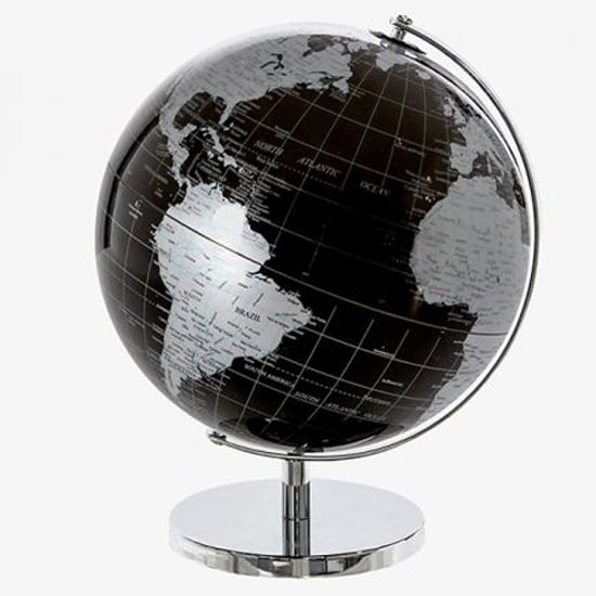 Product photograph of Globe Plastic Large World In Black And Silver With Metal Base from Furniture in Fashion