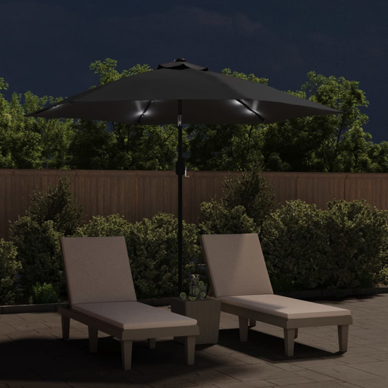 Gloria Parasol With LED Lights And Steel Pole In Black