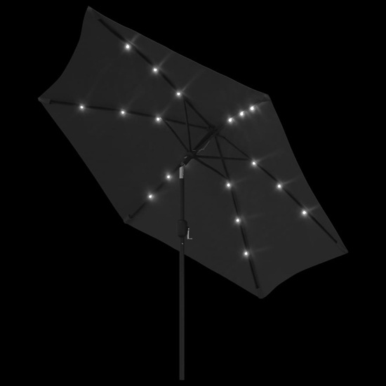 Gloria Parasol With LED Lights And Steel Pole In Black