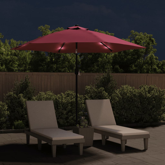 Gloria Parasol With LED Lights And Steel Pole In Bordeaux Red