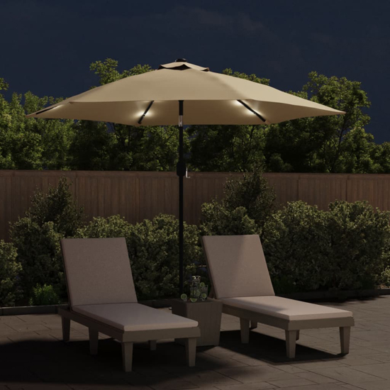 Gloria Parasol With LED Lights And Steel Pole In Taupe